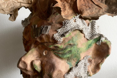 Worbla found material mask-series anti-extractivism. Mask by Alexandra Simpson, Animacy Theatre Collective.