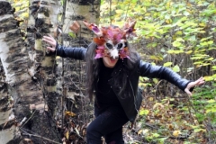 Land-based fox mask by Alexandra Simpson, Animacy Theatre Collective for Lisa Hamalainen's theatrical nature walk on Manitoulin Island.