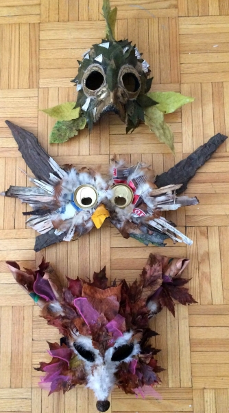 Land-based masks by Alexandra Simpson, Animacy Theatre Collective for Lisa Hamalainen's theatrical nature walk on Manitoulin Island.