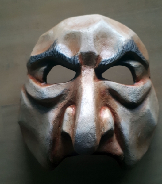 Papier- mache mask by Alexandra Simpson. Sartori International mask workshop, 2019.