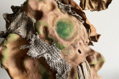 Worbla found material mask-series anti-extractivism. Mask by Alexandra Simpson, Animacy Theatre Collective.