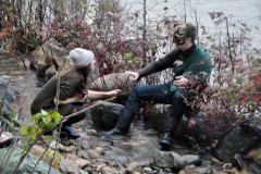 Land-based fish mask by Alexandra Simpson, Animacy Theatre Collective for Lisa Hamalainen's theatrical nature walk on Manitoulin Island.