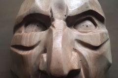Wood mask by Alexandra Simpson. Sartori International mask workshop, 2019.