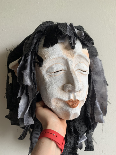 Worbla Mask with Wig by Alexandra Simpson. Animacy Theatre Collective.